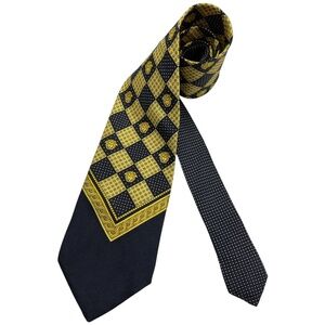 GIANNI VERSACE Black/Gold Geometric Monogram Medusa Silk LUXURY Tie